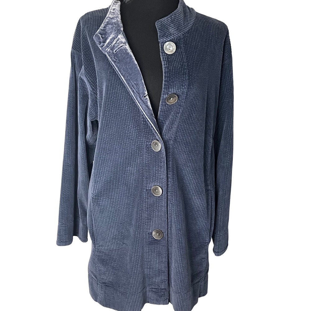 J Jill Corduroy Jacket Long Full Button Front Pockets Mandarin Collar Size  Med